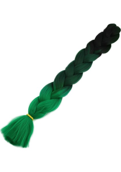 Afro Örgüsü ve Rasta Için Sentetik Renk Geçişli Saç / Siyah / Koyu Yeşil / Açık Yeşil /