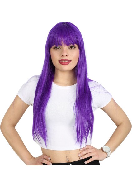Uzun Kahküllü Kanekalon Fiber Sentetik Peruk / Mor /