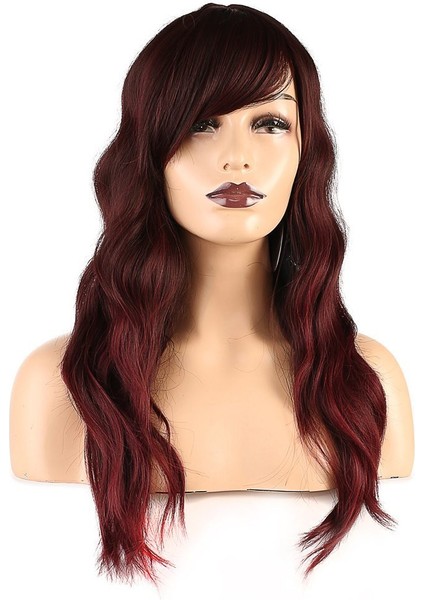 Dalgalı Özel Kahküllü Kanekalon Fiber Sentetik Orta Boy Peruk / Kızıl Kahve /