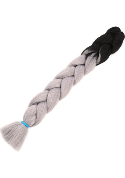 Afro Örgülük Sentetik Renk Geçişli Saç 100 Gr. / Siyah / Orta Ton Gri /