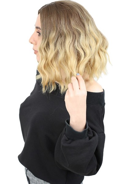 Kanekalon Fiber Sentetik Kısa Dalgalı Kahküllü Siz Peruk / Kumral / Sarı Ombreli / modelleri