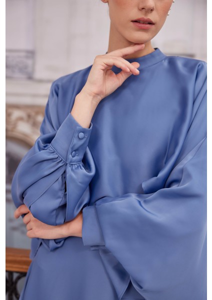 Pelerinli Elbise Kot Mavi