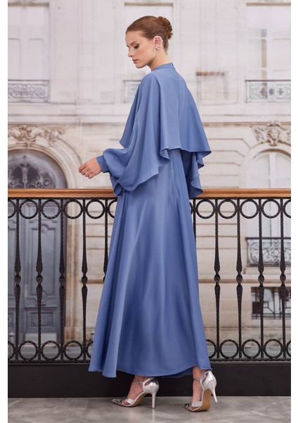 Pelerinli Elbise Kot Mavi