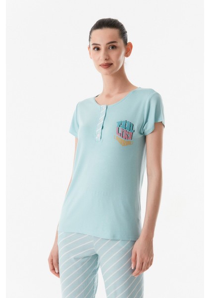 Baskılı Bisiklet Yaka Pijama Takımı fırsatları