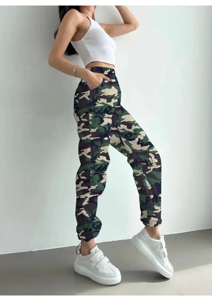 Alinn Butikk Unisex Ceplı Paraşut Kamuflaj Pantalon - Askeri