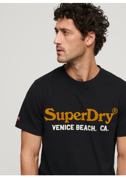 Bisiklet Yaka Baskılı Siyah Erkek T-Shirt M1011894A9RN_VENUE Duo Logo T Shırt modelleri