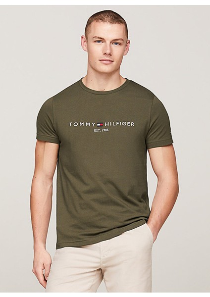 Tommy Hilfiger Bisiklet Yaka Haki Erkek T-Shirt MW0MW11797RBN