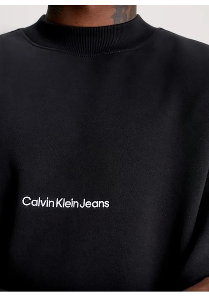 Bisiklet Yaka Normal Baskılı Siyah Erkek Kazak J30J325670BEH Instıtutıonal Sweater