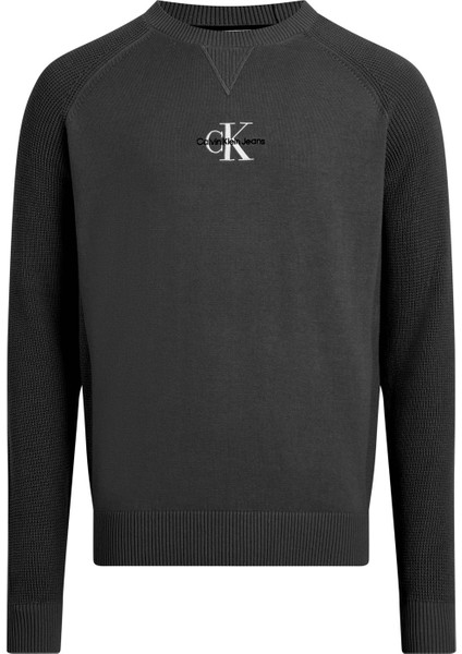 Bisiklet Yaka Regular Fit Nakışlı Siyah Erkek Kazak J30J325671BEH Monologo Sweater