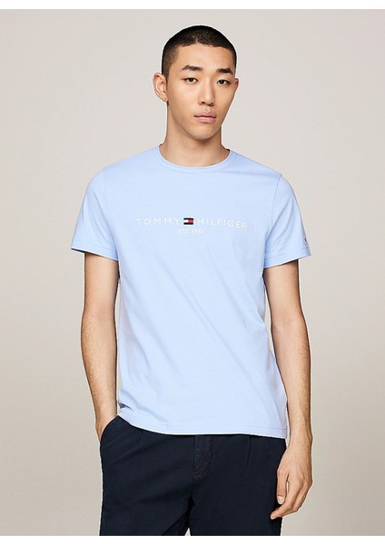 Tommy Hilfiger Bisiklet Yaka Mavi Erkek T-Shirt MW0MW11797C1Z