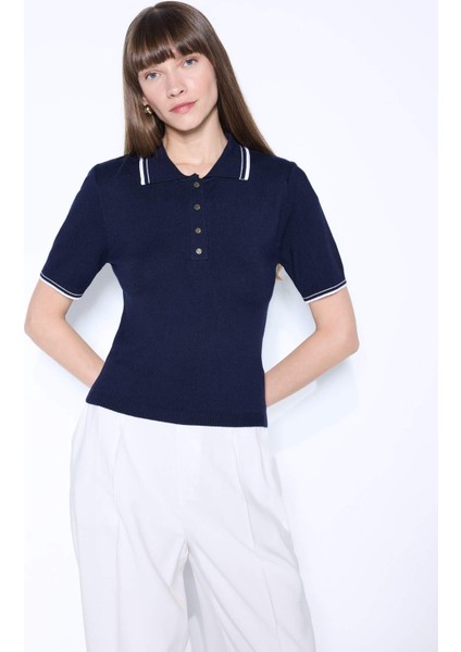 Regular Fit Polo Yaka Düğmeli Basic Düz Kısa Kollu Triko Kazak D3300AX24AU modelleri