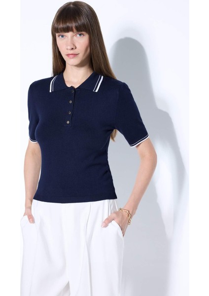 Regular Fit Polo Yaka Düğmeli Basic Düz Kısa Kollu Triko Kazak D3300AX24AU fırsatları