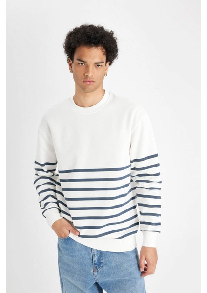 Comfort Regular Fit Rahat Kalıp Bisiklet Yaka Çizgili Kalın Sweatshirt D2397AX24AU modelleri