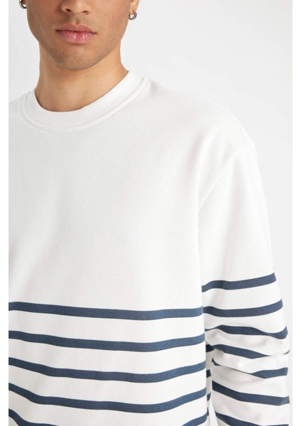 Comfort Regular Fit Rahat Kalıp Bisiklet Yaka Çizgili Kalın Sweatshirt D2397AX24AU indirimleri