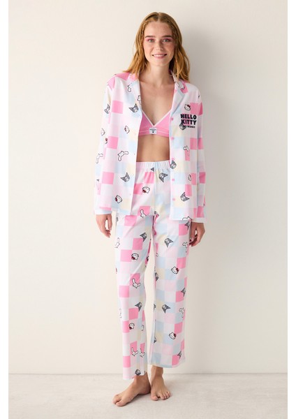 Sanrio Gingham Beyaz Gömlek Pantolon Pijama Takımı