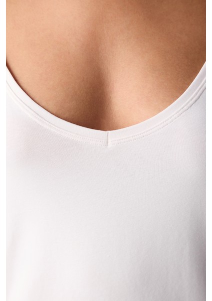 V Neck Cotton Beyaz Cami Atlet