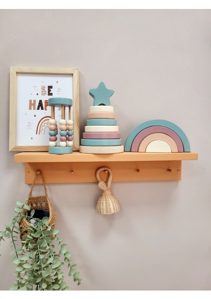 Tinyminywoods Yıldız Halka Kule Set (Halka Kule + Abaküs + Gökkuşağı )Ahşap Oyuncak Dekor Montessori Oyuncak