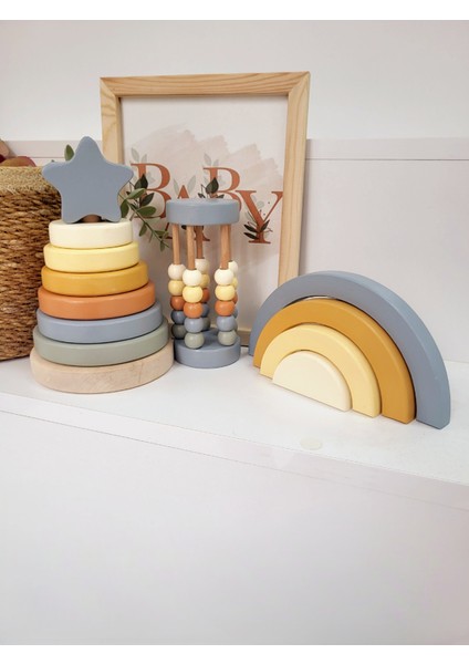Tinyminywoods Yıldız Halka Kule Set (Halka Kule + Abaküs + Gökkuşağı )Ahşap Oyuncak Dekor Montessori Oyuncak fiyatları