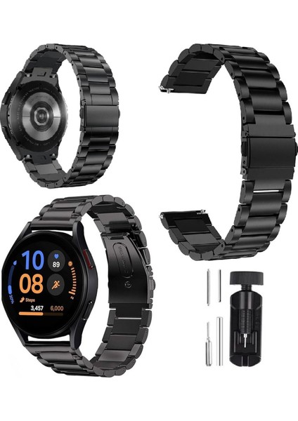 Samsung Galaxy Watch Active 2 44MM Kordon Paslanmaz Çelik Stainless Steel Baklalı Ayarlanabilir Akıllı Saat Kordonu ve Ayarlama Aparatı