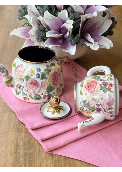 Rose Emaye Çaydanlık