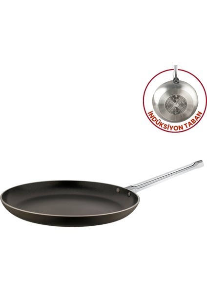 26 cm Chef Indüksiyonlu Krep Tava, Horeca Indüksiyon Tabanlı Krep Omlet Tavası (Çelik Çubuk Kulp)