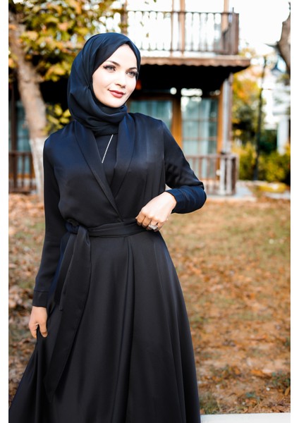 Harika Wear Uzun Siyah Saten Abaya