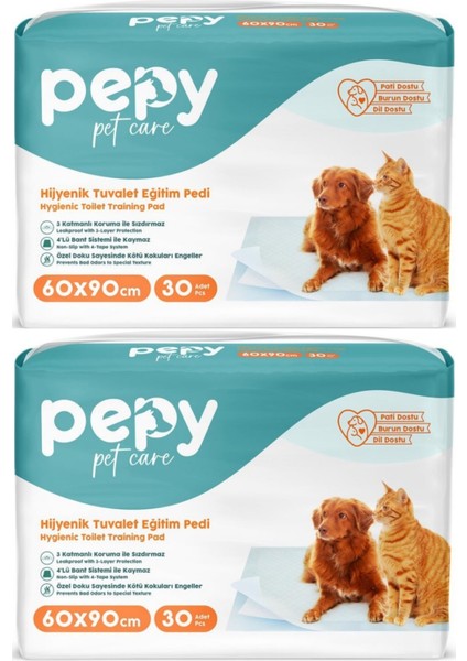 Pepy Pet Care Pepy Evcil Hayvan Tuvalet Eğitim Pedi 60 x 90 cm 60 Adet 2 Paket