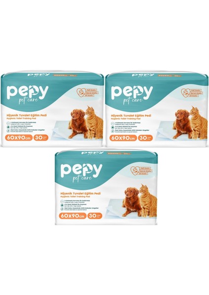 Pepy Pet Care Pepy Evcil Hayvan Tuvalet Eğitim Pedi 60 x 90 cm 90 Adet 3 Paket