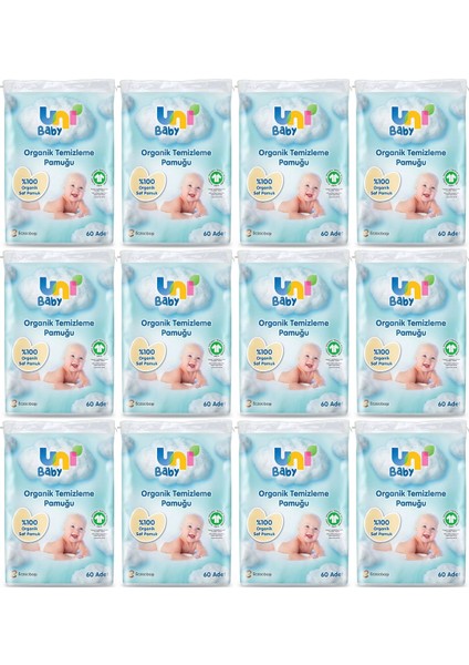 Uni Baby Bebek Temizleme Pamuğu 60 Adet Tekli Pk (12 Li Set)