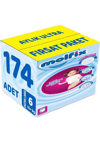 Külot Bebek Bezi Beden:6 (15+Kg) Extra Large 174 Adet Aylık Ultra Fırsat Pk