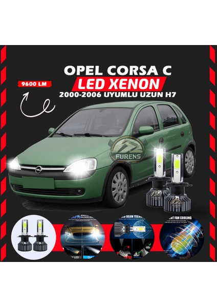 Opel Corsa C 2000-2006 Uzun Far Uyumlu Şimşek Etkili LED Xenon Pro Series H7