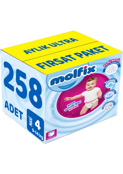 Külot Bebek Bezi Beden:4 (9-14KG) Maxi 258 Adet Aylık Ultra Fırsat Pk
