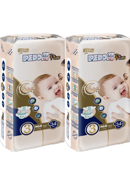 Plus Bebek Bezi Beden:3 (4-9kg) Midi 68 Adet Jumbo Ekonomik Pk