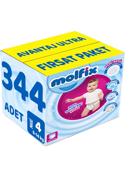 Külot Bebek Bezi Beden:4 (9-14KG) Maxi 344 Adet Avantaj Ultra Fırsat Pk