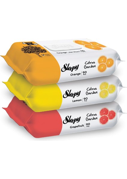 Islak Havlu Mendil Meyve Çeşitleri 90 Yaprak (48 Li Set) Plastik Kapaklı (Citrus Garden)