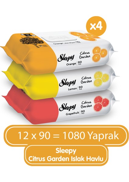 Islak Havlu Mendil Meyve Çeşitleri 90 Yaprak (48 Li Set) Plastik Kapaklı (Citrus Garden)