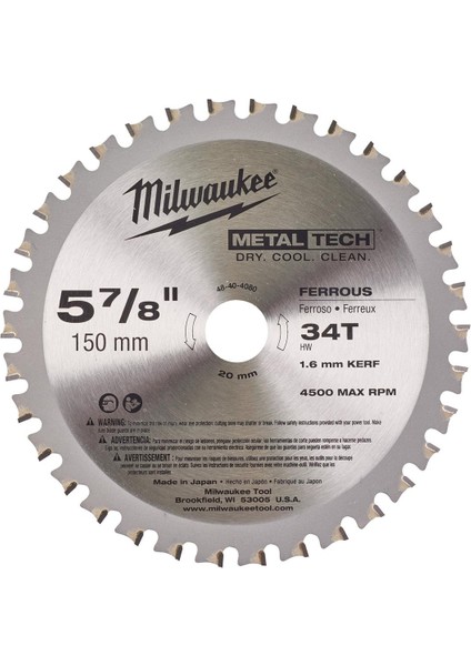 Metal Kesme Testere 150X20MM 34 Diş M18 Fmcs T48404080