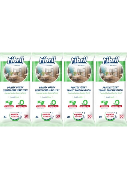 Yüzey Temizlik Havlusu 50 Yaprak Xl Temizlik Kokulu 4 Lü Set 200 Yaprak Plastik Kapaklı
