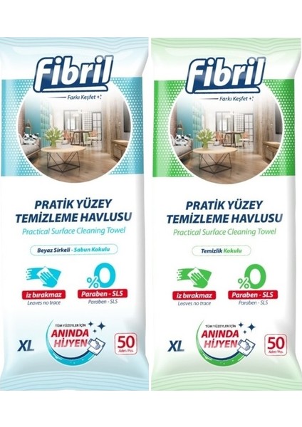 Yüzey Temizlik Havlusu 50 Yaprak Xl Karma 2 Li Set Beyaz Sirke-Sabun-Temizlik Kokulu 100 Yp