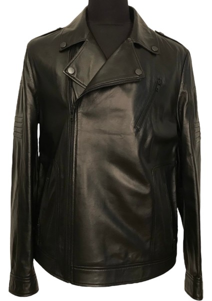Laroson Kuzu Derisi Biker Model Siyah Erkek Ceket