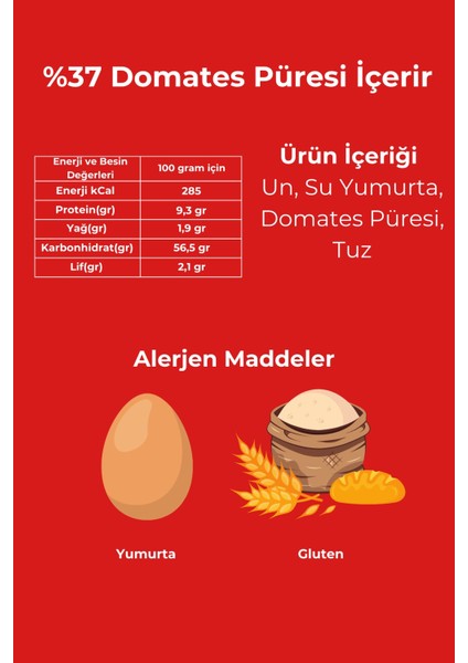 Çemen's Doğal Katkısız El Yapımı Domatesli Erişte 500 gr (%37 Domates Püresi)