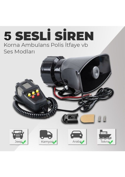 Siren Megafonlu Konuşmalı 12V Tüm Araçlara Uygun