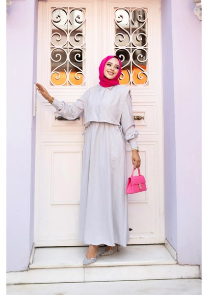 Kadın Tesettür Giyim Üst Cepken Detaylı Lizza Kumaş Ikili Elbise BOY:135CM fiyatları