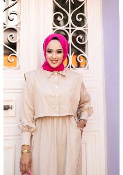 Kadın Tesettür Giyim Üst Cepken Detaylı Lizza Kumaş Ikili Elbise BOY:135CM fiyatları