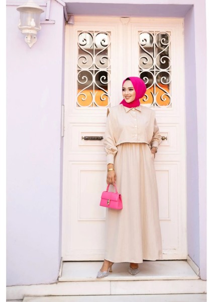 Kadın Tesettür Giyim Üst Cepken Detaylı Lizza Kumaş Ikili Elbise BOY:135CM modelleri