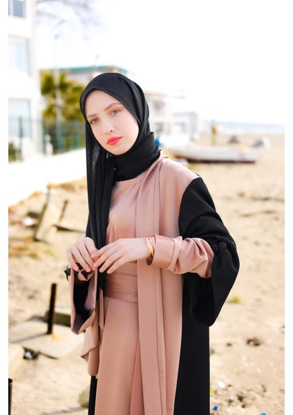 Harika Wear Siyah/ton Ipek Abaya Fereca (Büyük Beden)