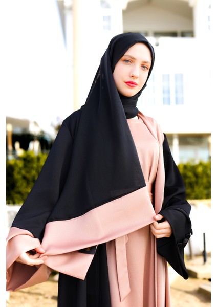 Harika Wear Siyah/ton Ipek Abaya Fereca (Büyük Beden)