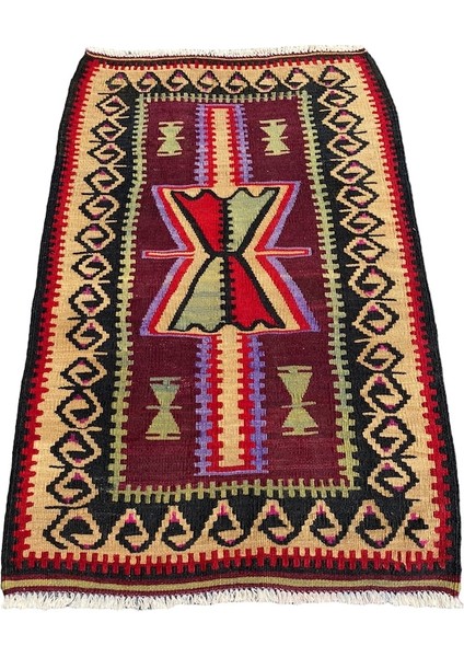 El Dokuma Dekoratif Kök Boya Kilim 78X117 Renkli Yün Küçük Kilim