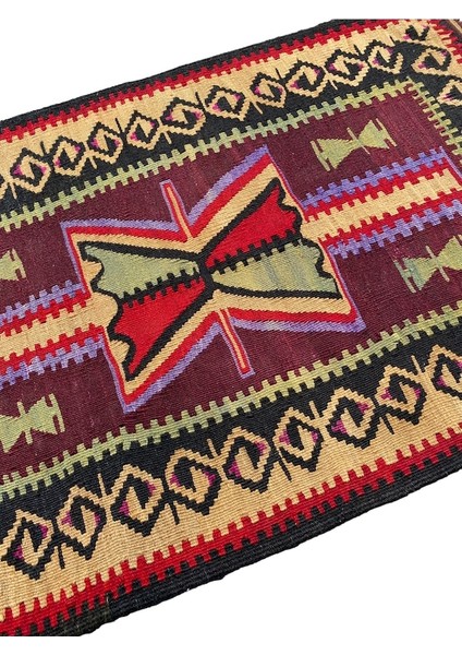 El Dokuma Dekoratif Kök Boya Kilim 78X117 Renkli Yün Küçük Kilim