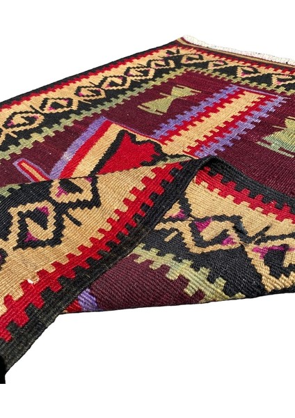 El Dokuma Dekoratif Kök Boya Kilim 78X117 Renkli Yün Küçük Kilim